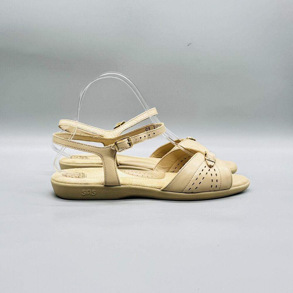 SAS Sandals Womens 8.5 Beige Leather Soft Arch Strappy Slingback Shoes Comfort